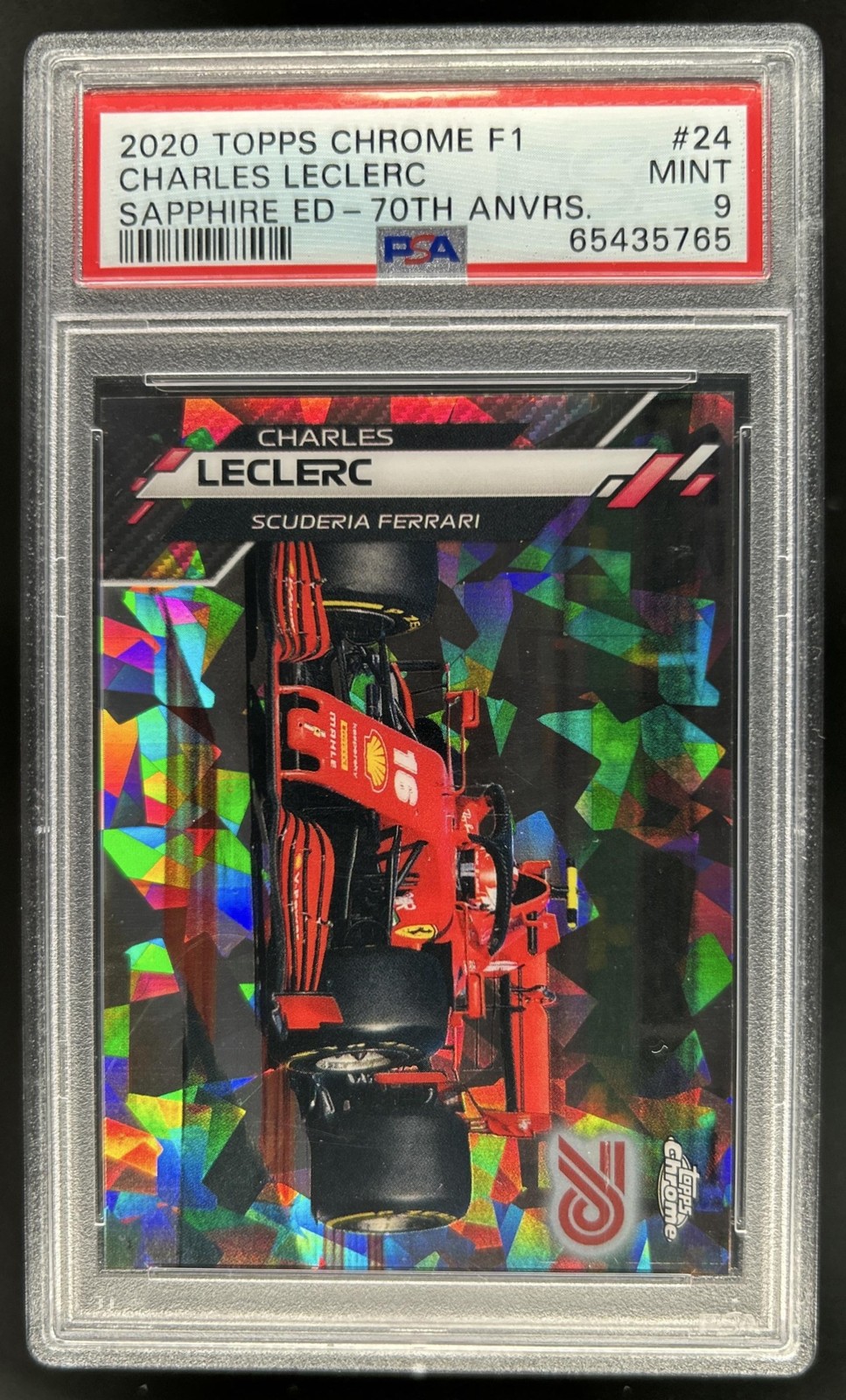 2020 Topps Chrome Sapphire F1 Charles Leclerc 70th Anniversary #/70 PSA 9