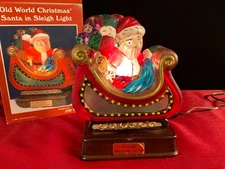 Merck Vintage Old World Christmas 1994 Santa in Sleigh Light Up Figure
