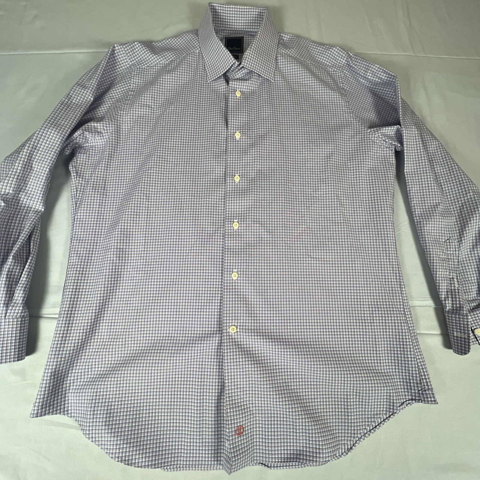David Donahue Men''s Dress Shirt Blue Red Check Trim Fit 17 1/2 34/35