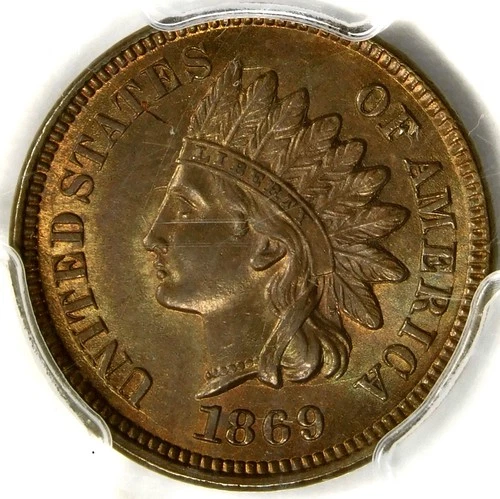 1869 Indian Head Cent Penny, Very RARE This Nice, Solid Gem BU++ Key Date