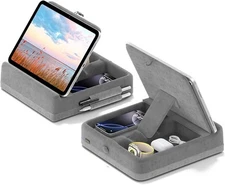 KDD Tablet Pillow Stand with Storage, Foldable Ipad Holder for Light Grey 