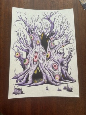 Watercolor Pencil Graphic Tree Illustration (original)