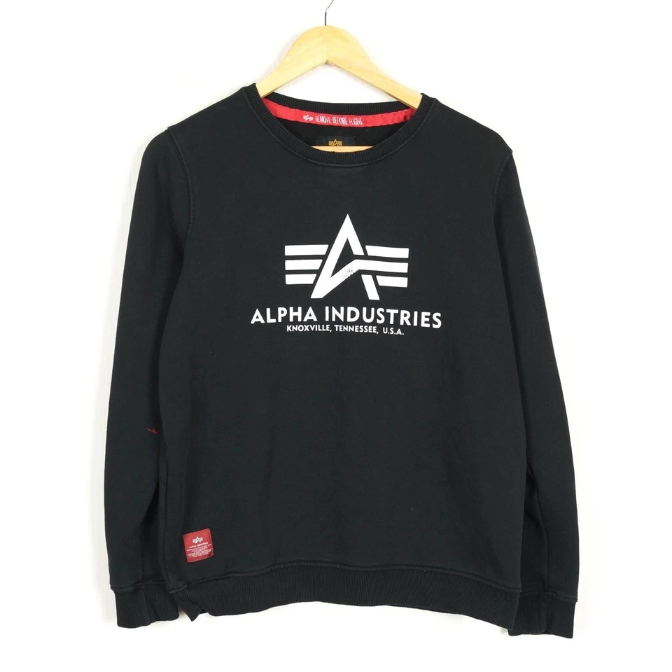 Pull homme ALPHA INDUSTRIES taille 16 ans col rond noir pull en jersey - Photo 1/4
