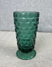 Indiana Whitehall Colony Cubist Footed Iced Tea Teal Green Glass 12oz