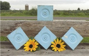 4 Plinth Blocks, Antique Bullseye Rosettes, Architectural Salvage, Wood Trim A27