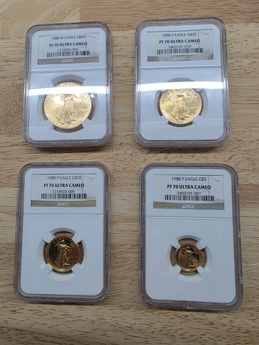 1988 W & P 4-COIN SET $50 $25 $10 $5 GOLD EAGLE NGC PF70 Ultra Cameo