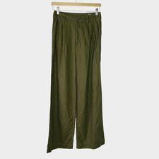 Gap Pants Womens Pleated Front Linen Blend High Rise Wide Leg Chino Size 2 Green