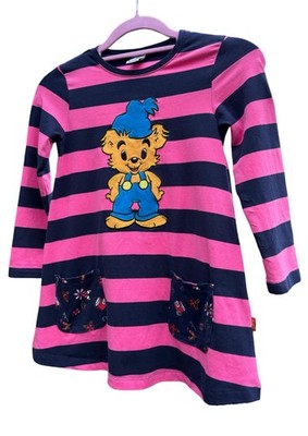 Rare Bamse Bear Kids Dress Striped Pink Navy Long Sleeve   Size 116 (5 6Y)