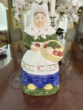 1992 The Haldon Group Dutch Farmer Lady Ceramic Pitcher 10.5”