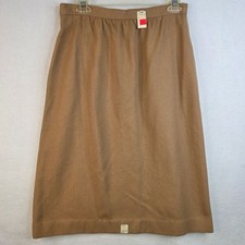 Vintage 80s Wool Blend Midi Skirt 14 Tan Neutral Capsule Quiet Luxury Officecore