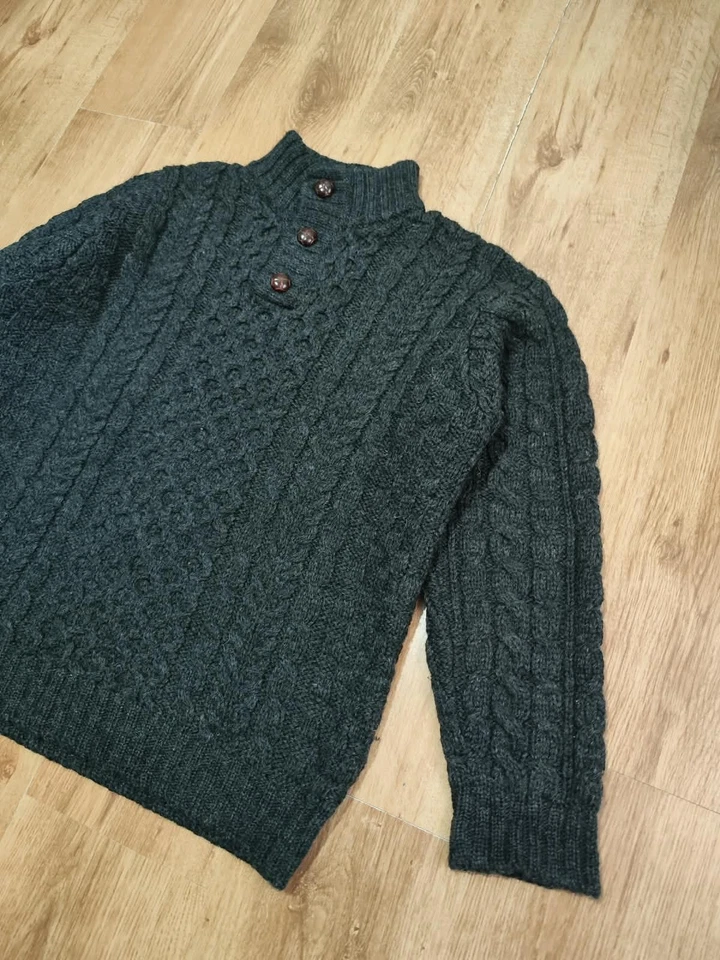 Men's vintage L.L. Bean Wool Sweater Cable Knit Fisherman Made in Ireland size L - Bild 3 von 4