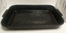 Enamel Baking Cake Roasting Pan Black White Speckles Rectangle 17x12 Mid Century