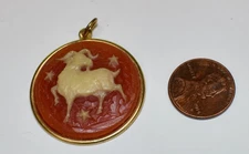 VINTAGE CAMEO RESIN ZODIAC SIGN ROUND PENDANT • ARIES  34mm  1.25in. brass