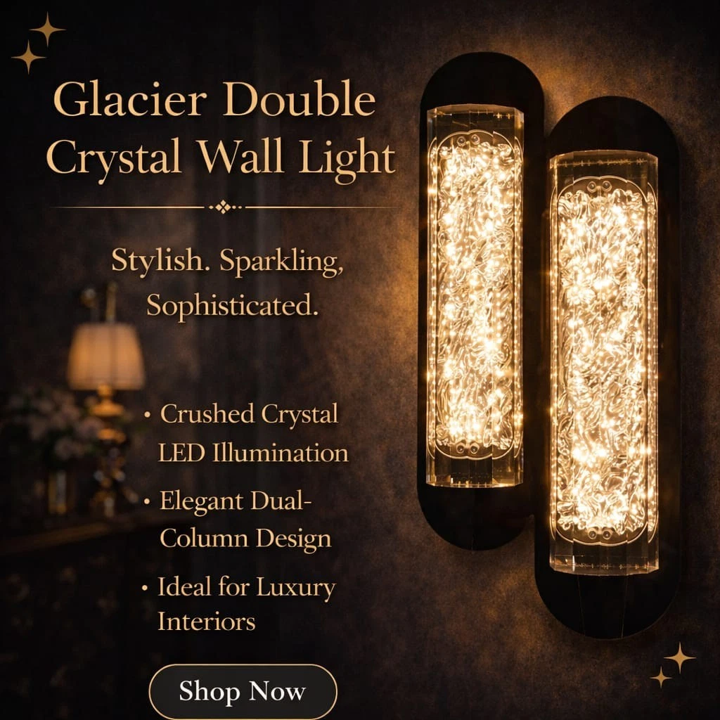 Glacier Dual Crystal LED Wall Light – Luxury Modern Decorative Sconce - Picture 1 of 8