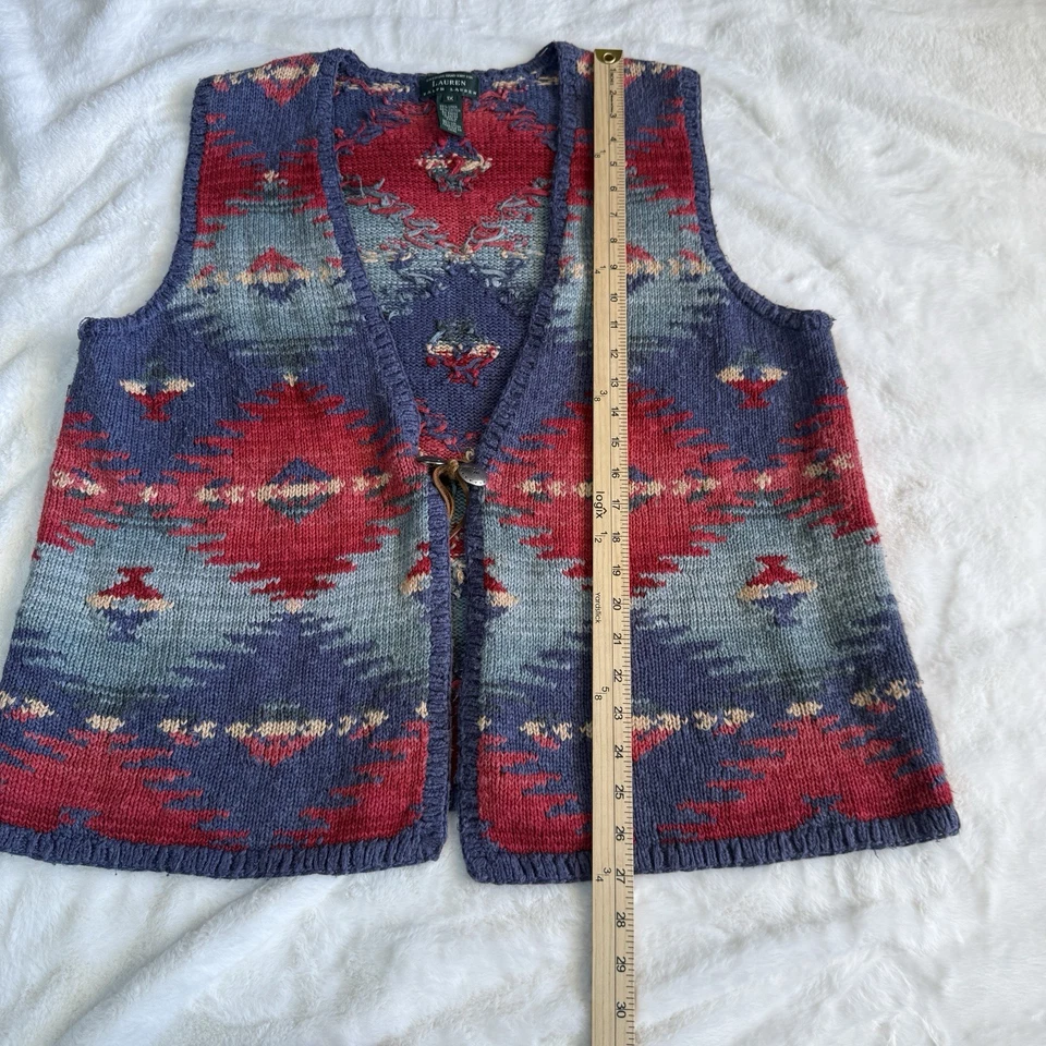 Ralph Lauren Southwestern Suéter Tejido a Mano Chaleco Mezcla de Lino 1X Rodeo Western Foto 4 de 4