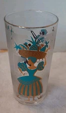 Vintage 1959 Libbey Calypso Frosted Drinking Glass Caribbean Cruise Aqua Gold