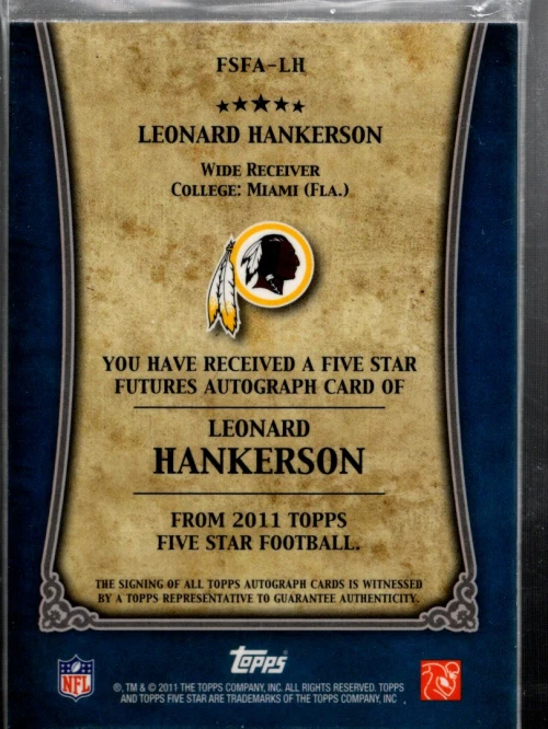B4517- 2011 Topps Five Star Rookie Autographs #FSFALH Leonard Hankerson Auto/165 - Image 2 of 2