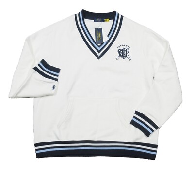 Polo Ralph Lauren Herren Cricket Pullover Sweater weiß gestreift V