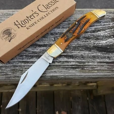Hunter's Classic NAHC Folding Knife Stainless 4" Blade Orange Jigged Bone Handle