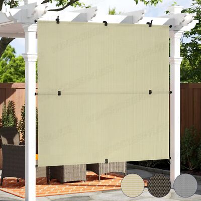 Roll Up Shade Fabric UV-Anti Cordless Foldable Roller Blind Outdoor Patio Porch