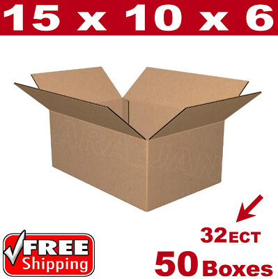 50- 15x10x6 Cardboard Boxes Mailing Packing Shipping Box 32ECT Corrugated Carton