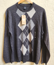 Dockers Argyle Sweater Mens Large Gray Comfort Touch Knit LS 100 Acrylic