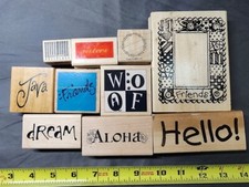 Lot of 10 Rubber Stamp Wood Mounted Used  New Single Word