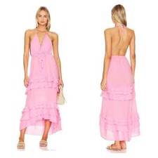 Milly Pink Cabana Odalia Ruffled Cotton Maxi Dress Size Large NWT