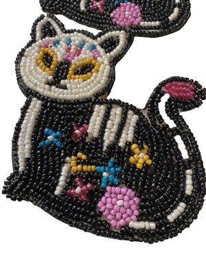 Kitty cat black  cat Coasters Decor beaded 4 coaster Lot Halloween Pink Blue