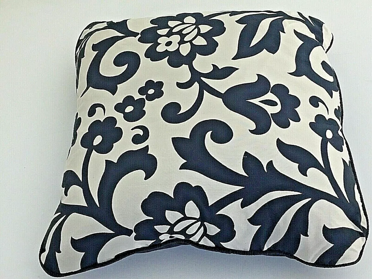Blue Cream Floral Decorative Feather Pillow 22x22