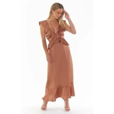 Show Me Your Mumu Zoey Midi Wedding Guest Bridesmaid Dress Copper Luxe Satin M