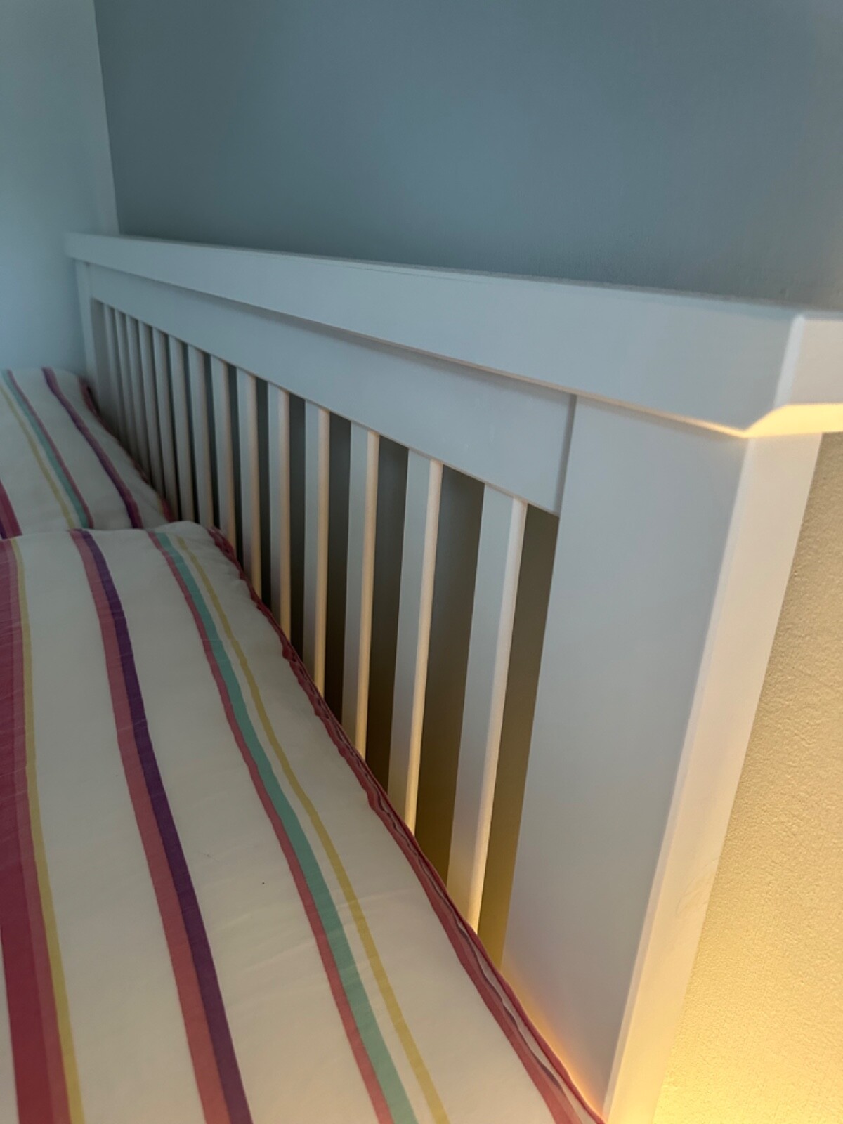 White wooden slatted double headboard eBay