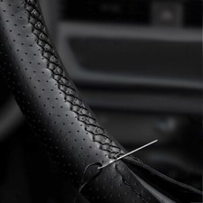 All Black Leather Steering Wheel Cover For Honda Civic 8th Mk8 2005-2011 3-spoke