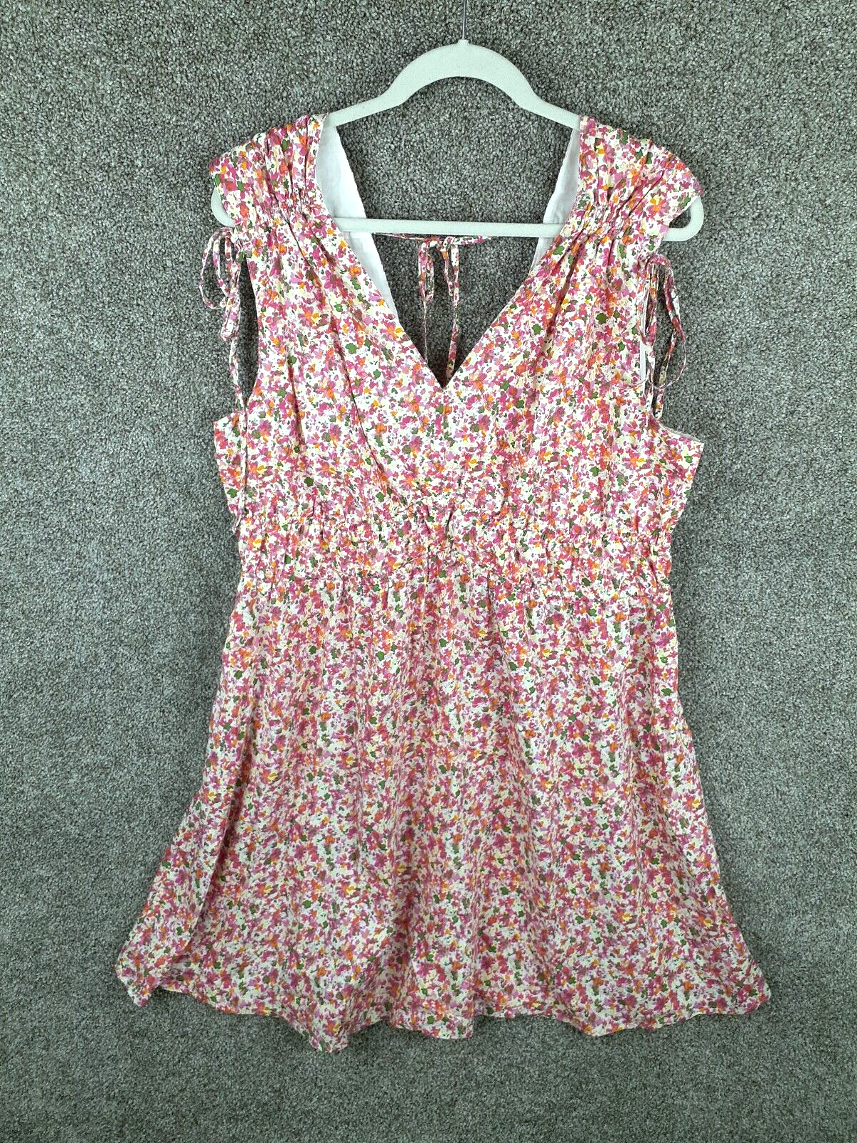 Time and Tru Women's XXL Pink Ditzy Floral A-Line Dress with Cap Sleeves and Pockets