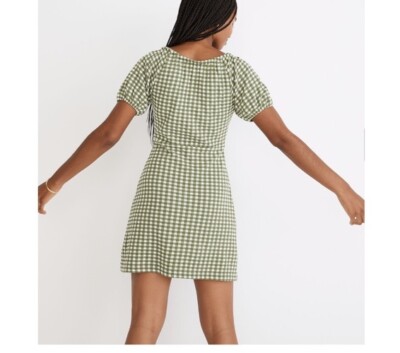 madewell gingham mini dress Jacquard Puff-Sleeve Mini Dress in Gingham Check