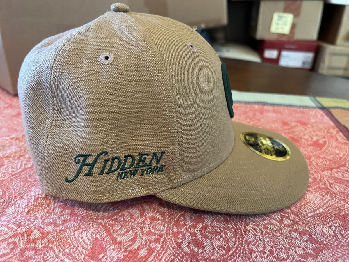 ** Hidden NY New Era Low Fitted Hat 7 3/8 NYC TAN GREEN