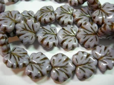10 beads -Opaque Purple  Czech Glass Maple Leaf Beads 11x12mm