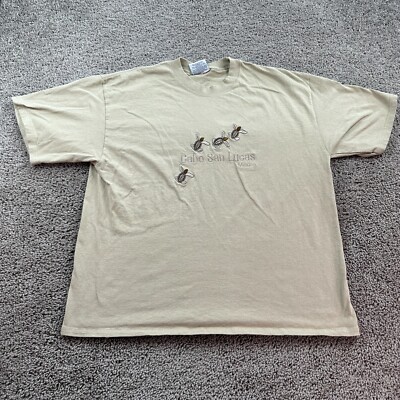VINTAGE Cabo San Lucas Shirt Mens XL Brown Mexico Sea Turtles Embroidered FLAW