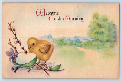 Easter Postcard Morning Baby Chick Hatched Egg Pipe Berry San Luis Obispo CA