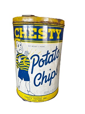 CHESTY POTATO CHIP 1 LB TERRA HAUTE INDIANA Advertising TIN 1940