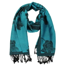 Pashmina Scarf Shawl Wrap Colorful Flower Printed Floral Pattern Scarf Turquoise