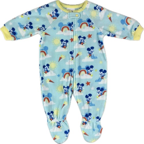 Disney Store Baby Blue Polyester Fleece Mickey One Piece Footed Pajamas Sz 3-6 M