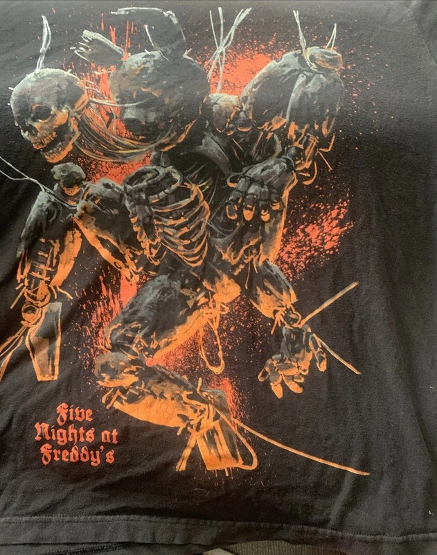 Five Night's at Freddy' Adult Large T-Shirt - Distress Skeletons Orange Splatter