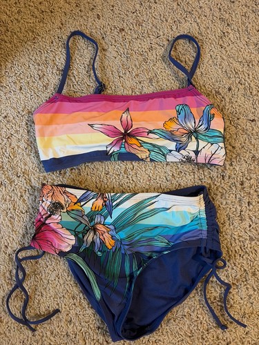 Girls Hobie Two Piece Bathing Suit Size 10, Tropical Print