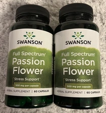 120 Caps Swanson Passion Flower 500 mg 2X 60 Caps for Anxiety & Insomnia