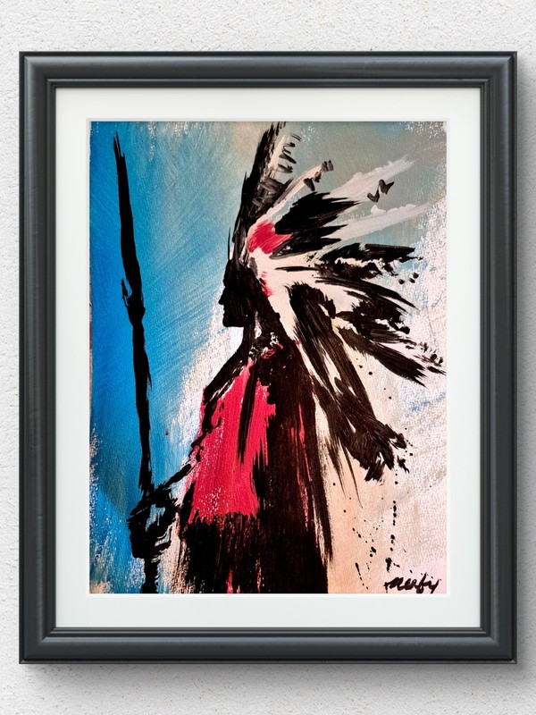 Original Multicolor 11x14 Plains Warrior Acrylic Abstract Signed Fine Art P201