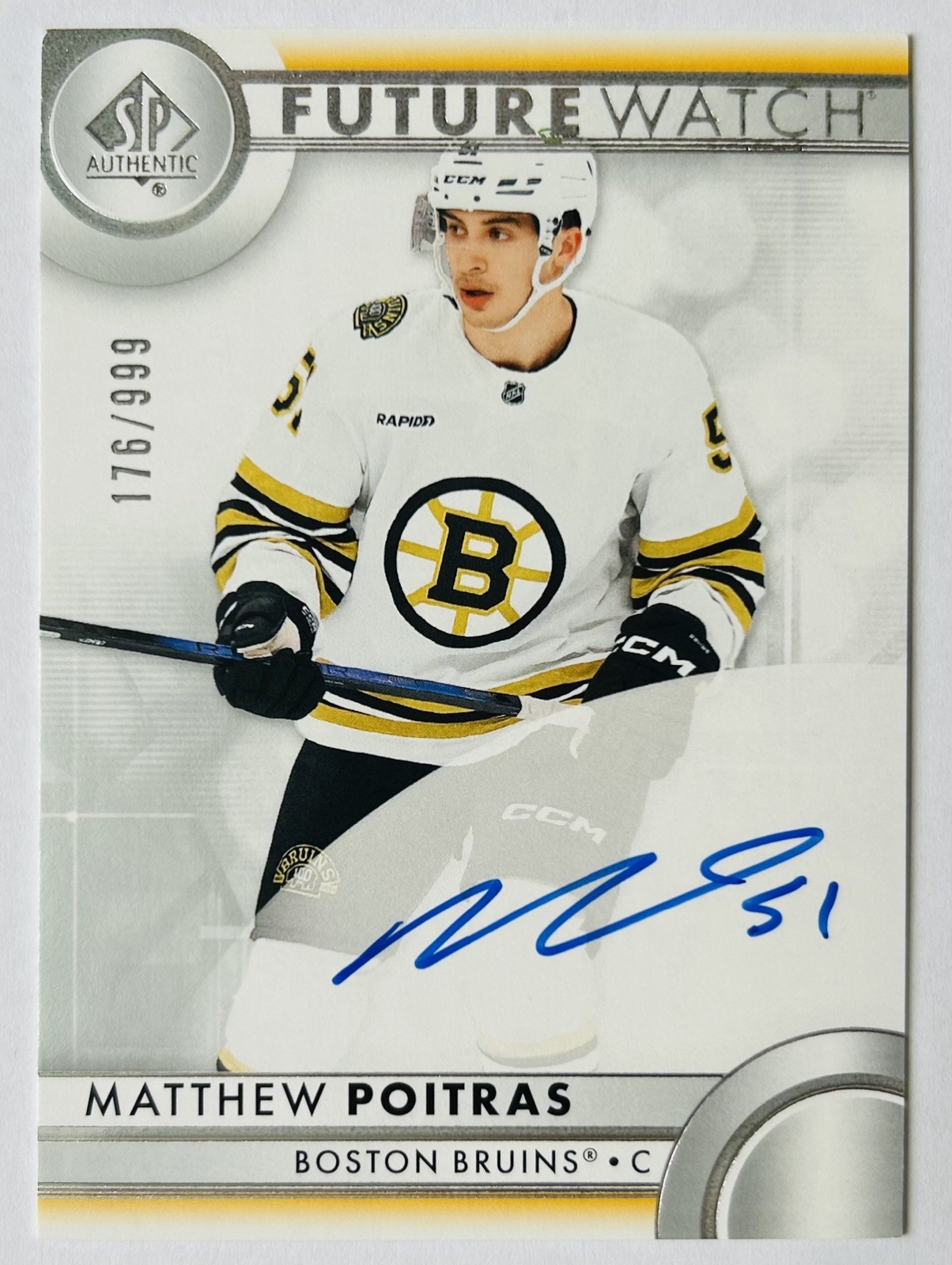 2023-24 Matthew Poitras ON CARD AUTO RC FUTURE WATCH /999 SP Authentic Bruins