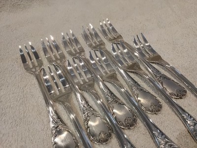 Vintage 2000 French silver-plated 10 pastry cake forks Christofle Marly 16cm