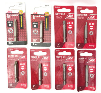 Lot of 8 Ace Hardware 2059475 #8-#10 Slotted Screw Driver Bits 2'' Long