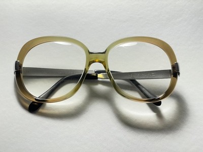 Vintage 1970s Nordic Sweden olive green oversize glasses frame brushed metal